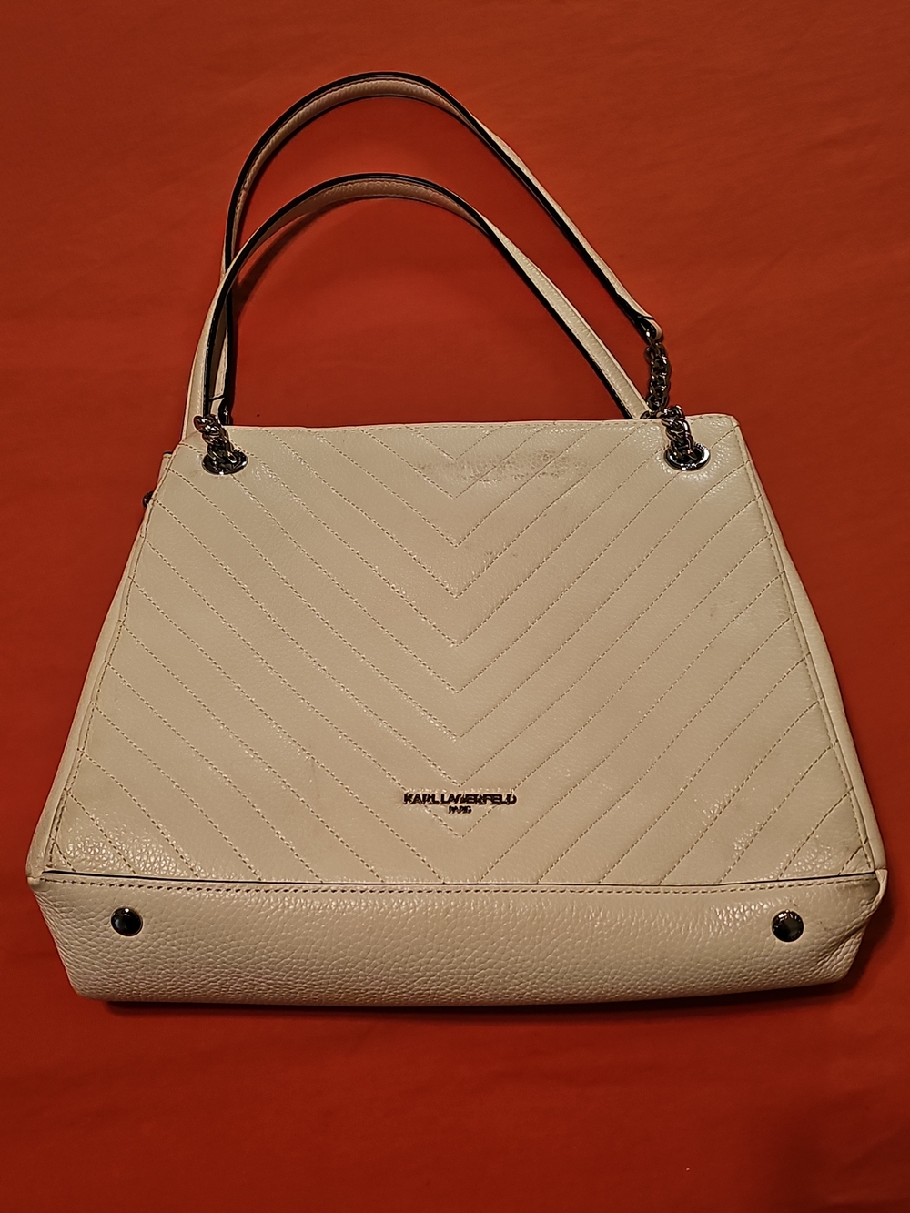 Karl Lagerfeld Paris White Quilted Leather Chain Shoulder Bag